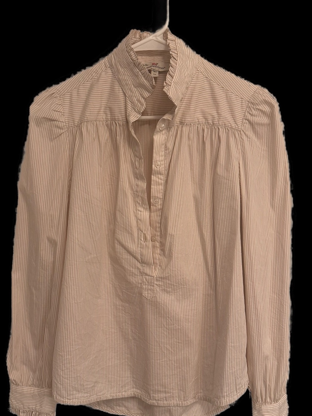 Vineyard Vines Cream Striped Ruffle-Neck Blouse